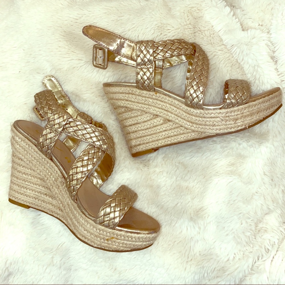Gold braided wedges sz 8 Never worn